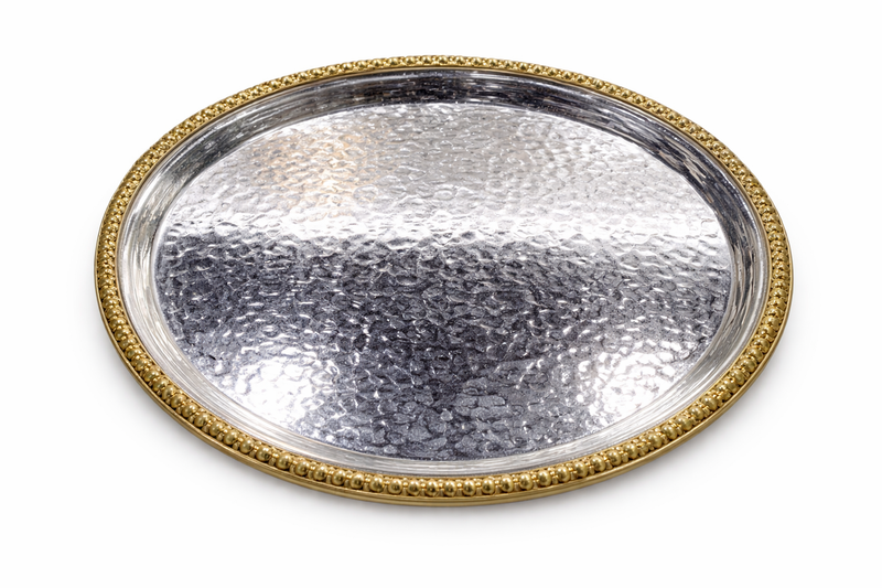 Luxury Round Silver Tray with Gold Accent Rim