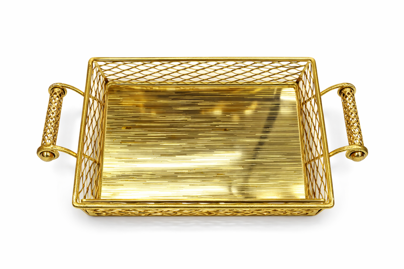 Luxury Gold Square Serving Tray with Handles