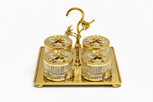 Luxury 4-Piece Crystal Treat Jar Set with Ornate Gold Stand