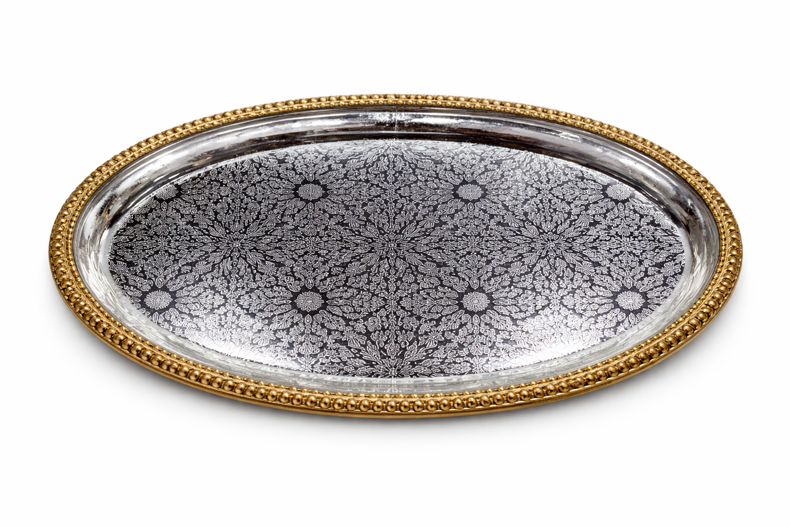 Luxury Oval Silver Tray with Gold Rim