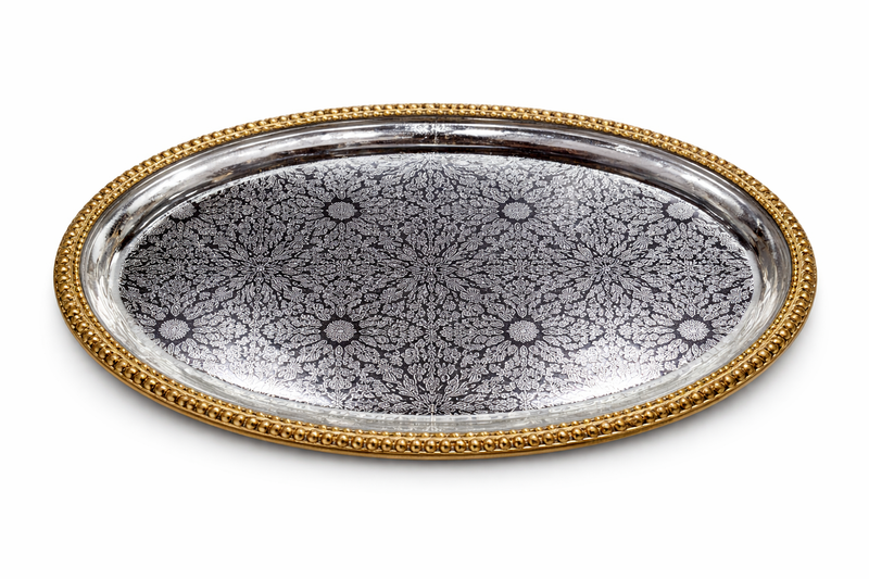 Luxury Oval Silver Tray with Gold Rim