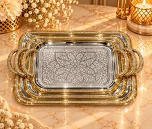 Luxury Gold & Silver Rectangular Serving Tray with Textured Center