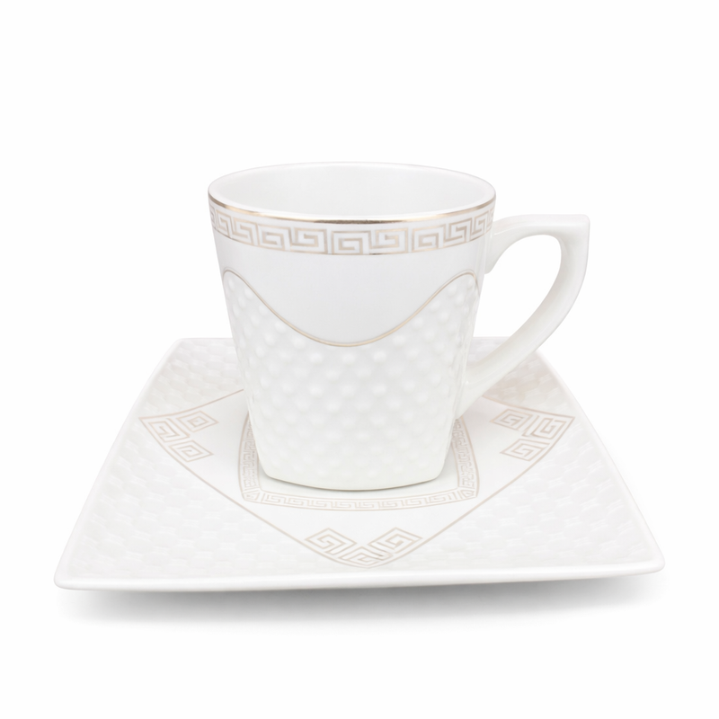 Luxury White & Gold Coffee Cup and Saucer Set – Textured Minimal Design