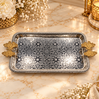 Luxury Silver Rectangular Tray with Gold Leaf Handles