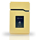 The image displays a perfume box for "Affection" by Lattafa Pride. The box is a matte gold color, providing a luxurious look. On the front is a black label with the product name "Affection" in white, along with the Lattafa logo in white above it. The labe