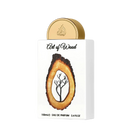 Lattafa Art of Wood perfume bottle in white with gold cap and wood-grain tree design.
