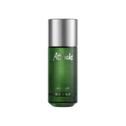 Assaf Arrogate Attacks perfume in a metallic green cylindrical bottle with a silver cap.