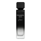Assaf Frankel Black Elixir perfume bottle in matte black with a modern square cap and gradient glass base.