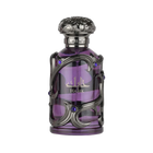 Habik perfume by Lattafa in royal purple bottle with intricate black metal design and blue jewel accents.