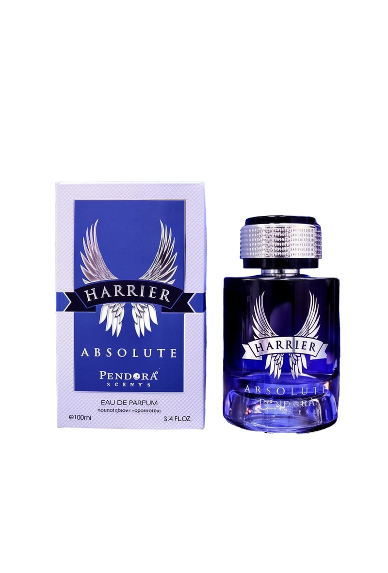 Image of Harrier Absolute by Pendora Scents, with a background decorated with purple and blue bokeh lights.