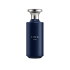 King Enable perfume bottle with a deep navy-blue matte finish, sleek cylindrical shape, silver metallic cap.