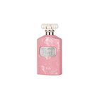 The image shows a flat, rectangular-shaped perfume bottle with a textured pink surface that has a marbled or distressed look. The bottle has a clear, rectangular glass cap. On the front, there's a label with the name "Laila" in stylized script, along with Arabic script beneath it. The label is framed by a silver border, giving the bottle a feminine and elegant appearance.