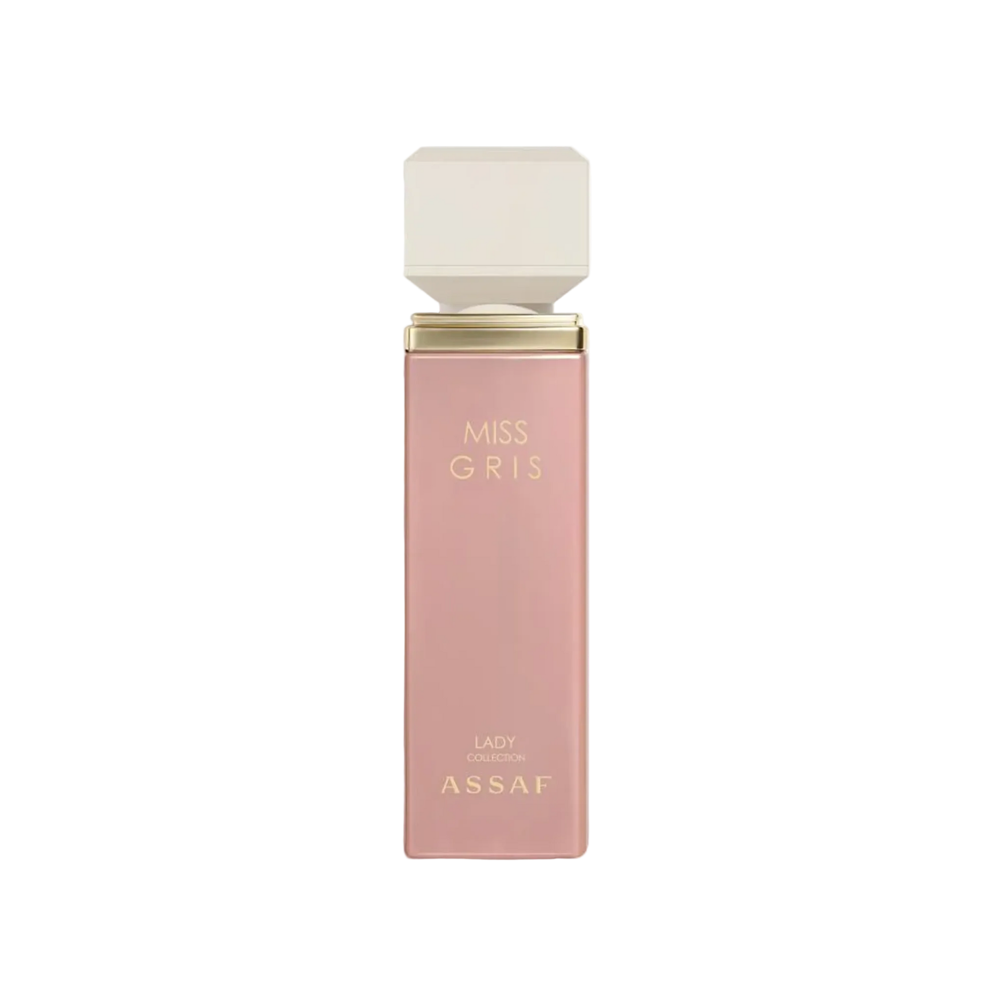 Miss Gris perfume by Assaf Lady Collection in soft pink bottle with beige cap.