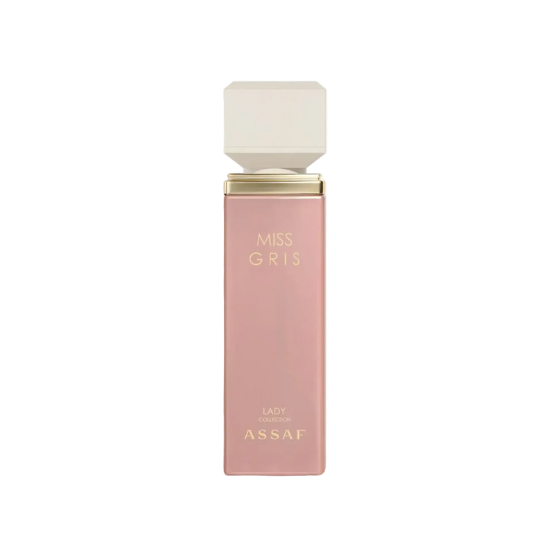 Miss Gris perfume by Assaf Lady Collection in soft pink bottle with beige cap.