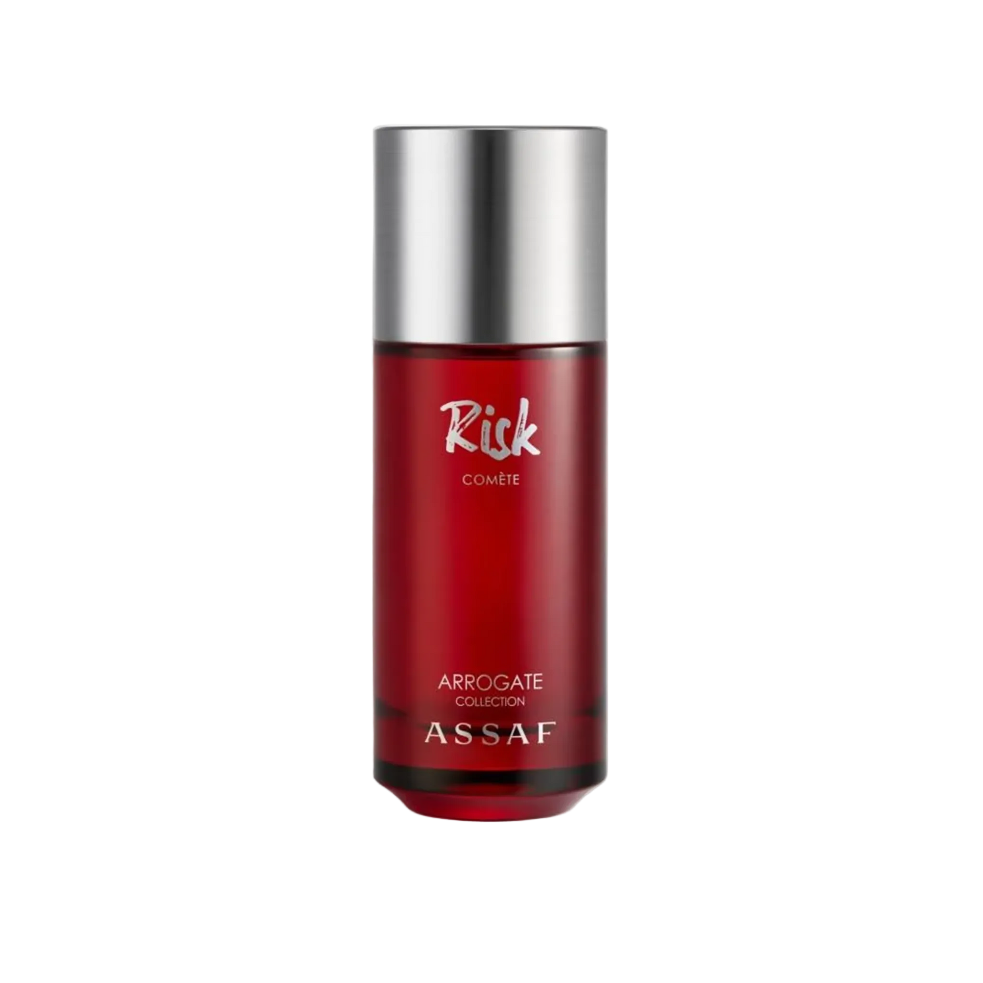 Risk Comete perfume by Assaf Arrogate Collection in red bottle with silver cap.