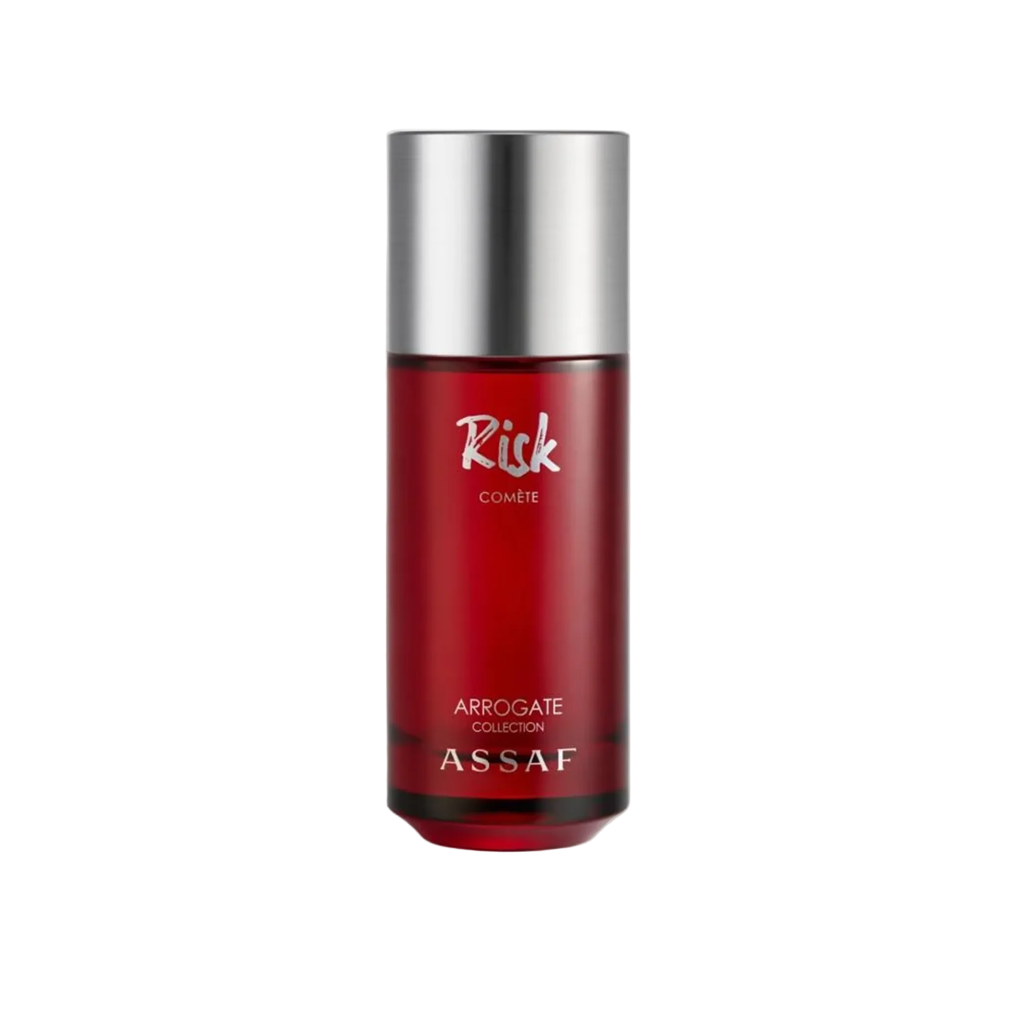 Risk Comete perfume by Assaf Arrogate Collection in red bottle with silver cap.