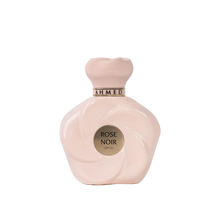 Rose Noir perfume bottle by Ahmed in a soft blush pink sculpted design with a matching cap and gold accent collar.