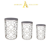 Silver Mirrored Nest of Tables - Style 3 - Armani Gallery