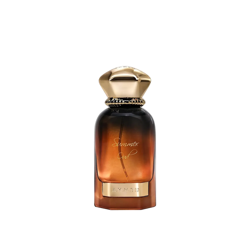 Summer Oud perfume by Ahmed in an amber gradient glass bottle with a gold cap and gold nameplate detail.