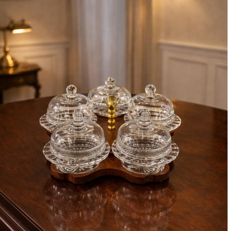 Glass Snacks Bowls with Lids & Tray