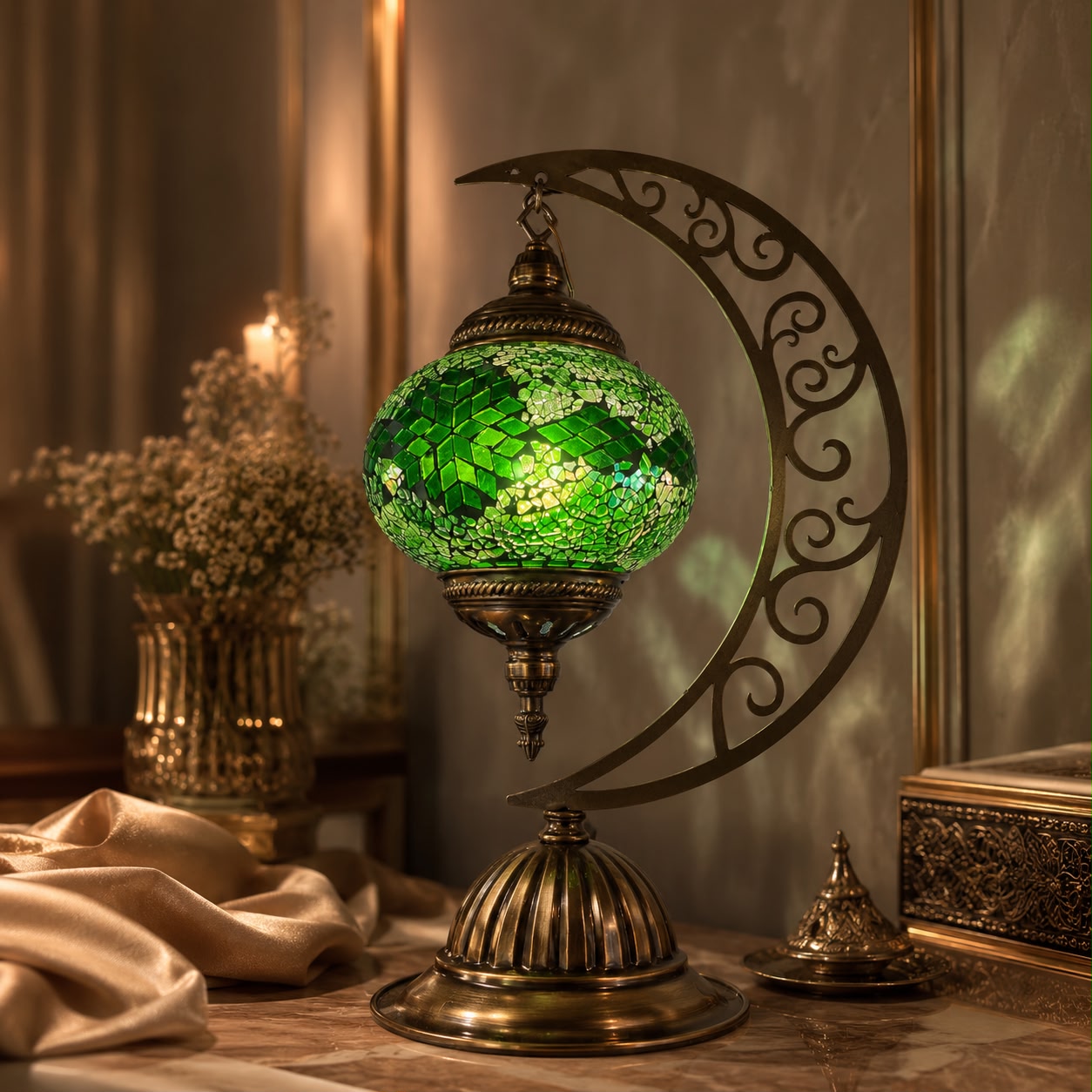 Mosaic Glass Crescent Table Lamp - YL15S - 18 x 25 x 40cm h