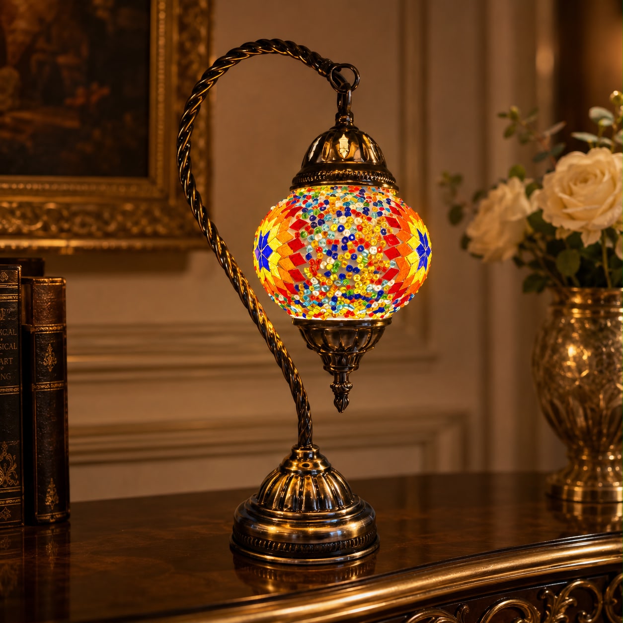 Mosaic Glass Swan Neck Table Lamp - YMA403 - 21 x 12 x 37cm h
