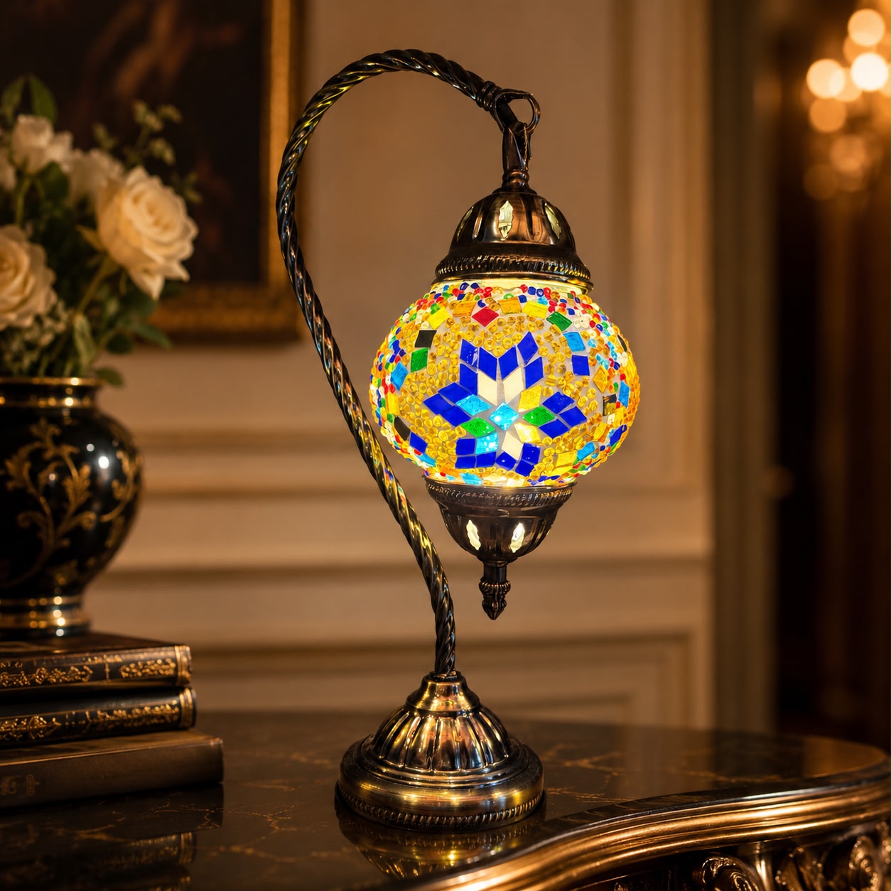 Mosaic Glass Swan Neck Table Lamp - YMA403 - 21 x 12 x 37cm h