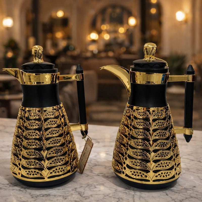 Black Luxury Thermos Flask Set – Arabic Coffee & Tea Server (2-Piece)