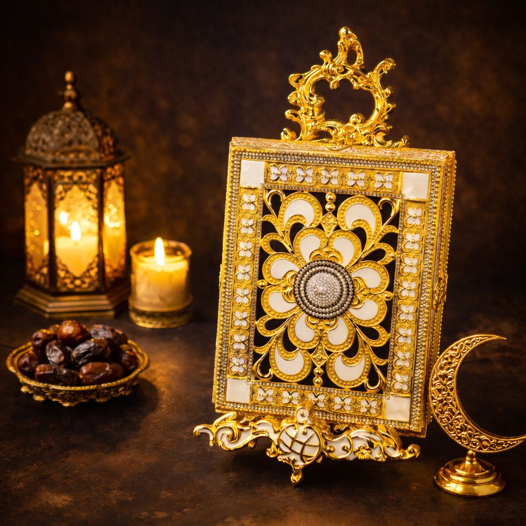 Luxury Quran Frame – Ornate Islamic Display Stand (Silver)  18345- 4