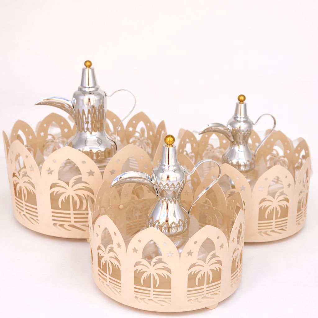 Arabic Coffee Dallah Holder Set with Palm Cut-Out Design 18341-1, 2, 3