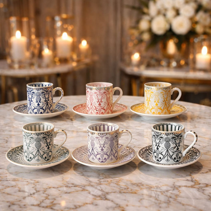 Luxury Black & White Coffee Cup and Saucer Set – Ornate Geometric Design
