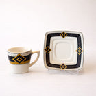 Luxury Black, White & Gold Coffee Cup and Saucer Set – Geometric Design