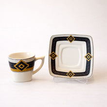Luxury Black, White & Gold Coffee Cup and Saucer Set – Geometric Design