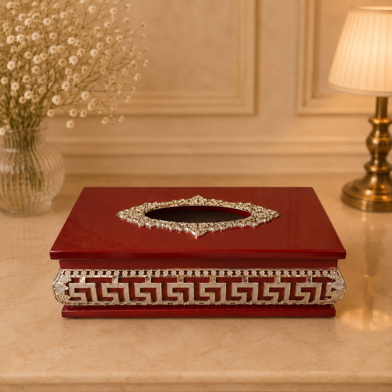 Red Luxury Tissue Box Cover – Elegant Decorative Design (Copy)