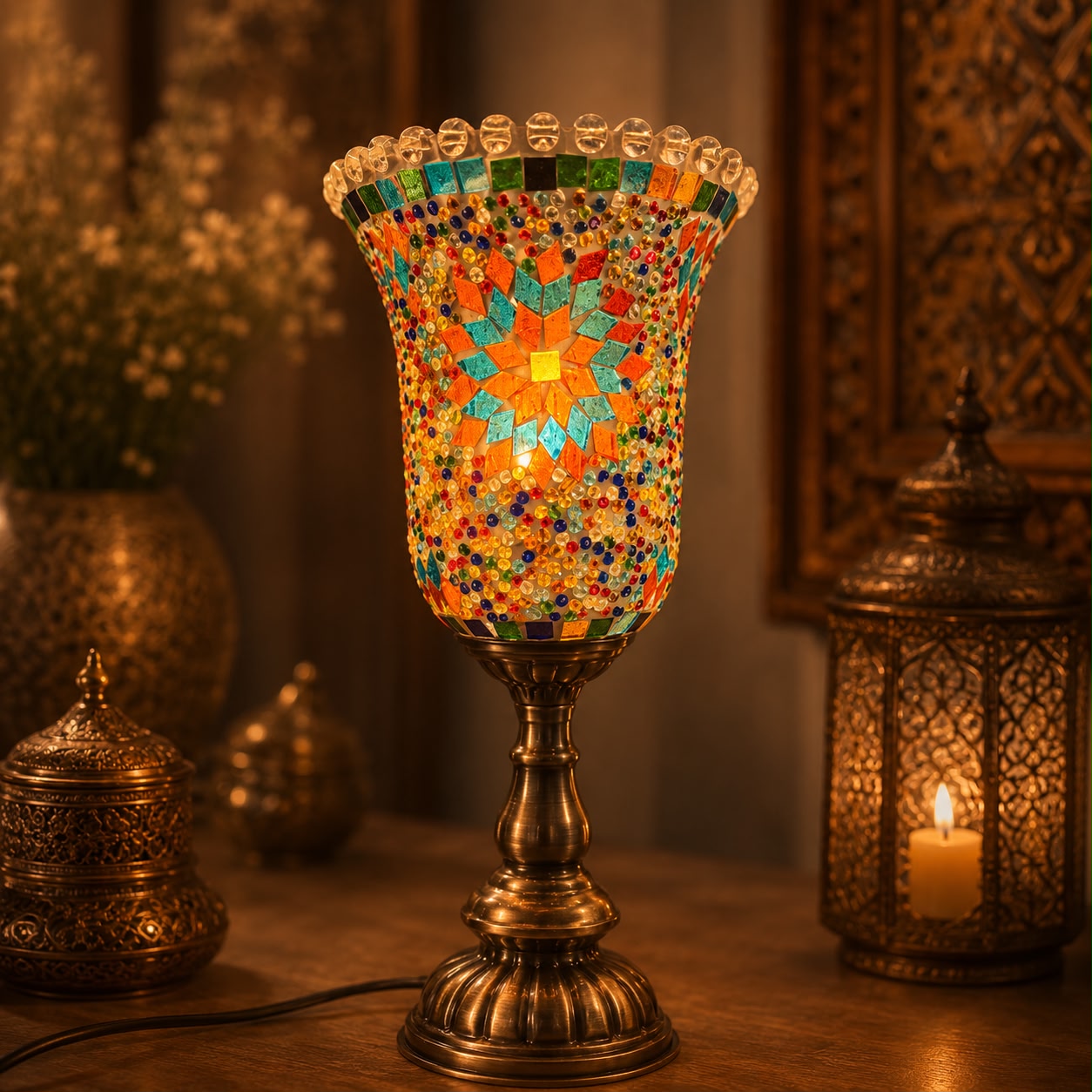 Mosaic Glass Bell Table Lamp - YMA401-DZ - 14 x 14 x 32cm h