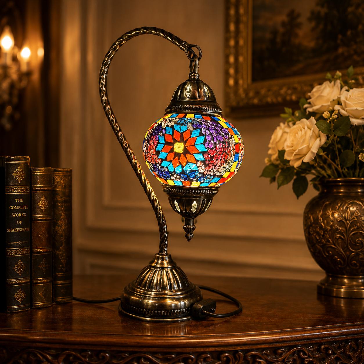 Mosaic Glass Swan Neck Table Lamp - YMA403 - 21 x 12 x 37cm h