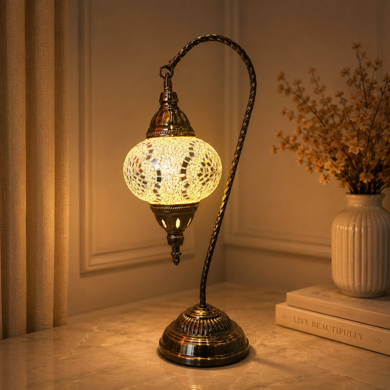 Mosaic Glass Swan Neck Table Lamp - YMA404-15 - 22 x 15 x 52cm h