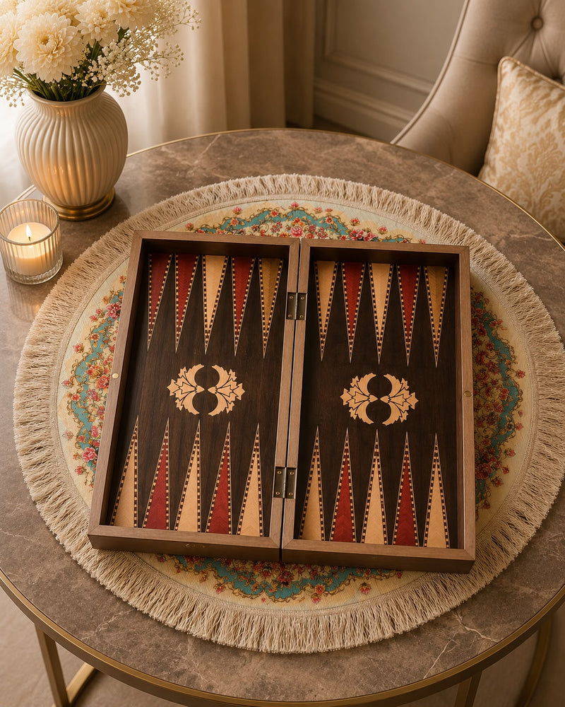 Eser Covered Black Gold Backgammon Set