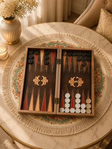 Eser Covered Black Gold Backgammon Set