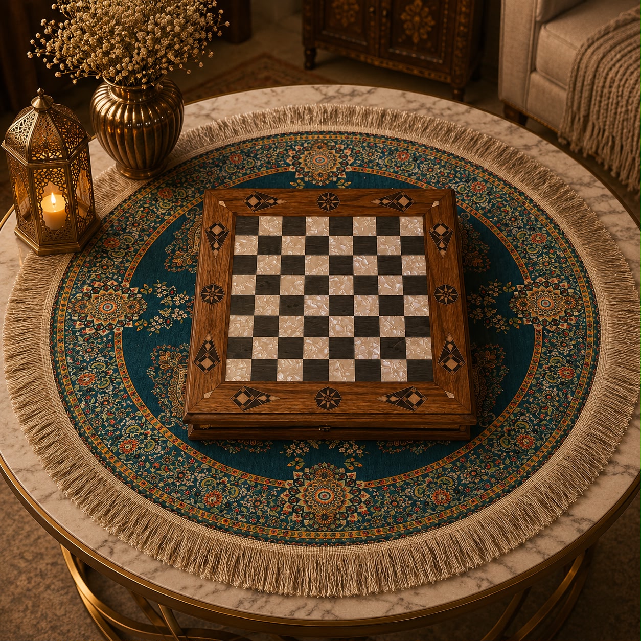Square Box Chess Board With Draws - Small