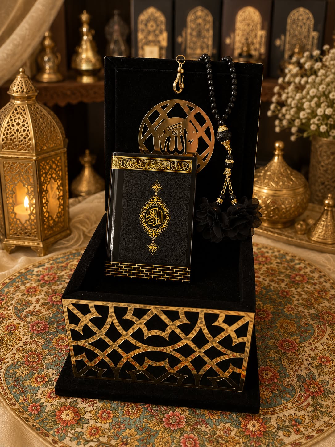 Small Velvet Quran Box Set 9 x 12cm (Quran,Beads)