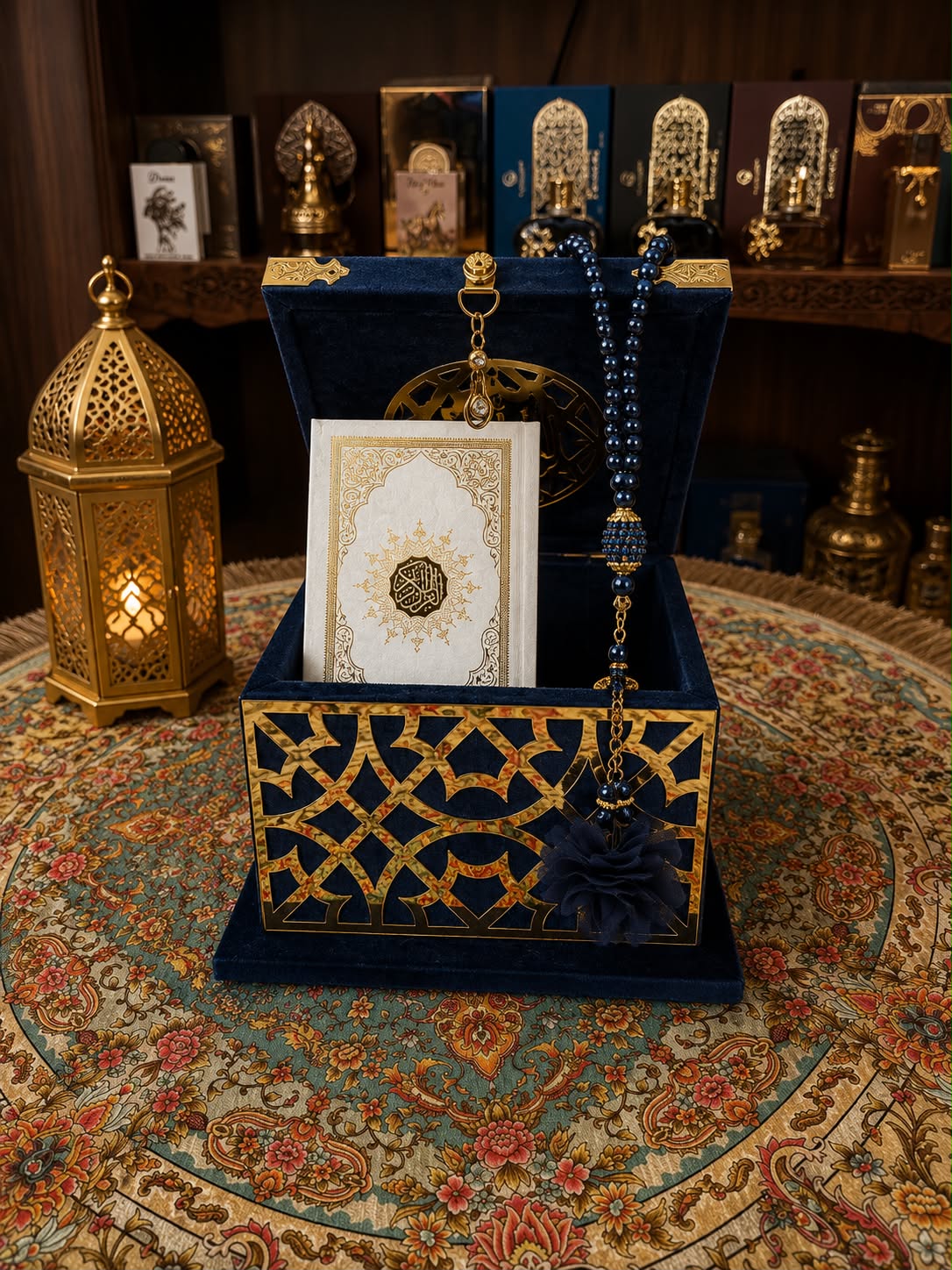 Small Velvet Quran Box Set 9 x 12cm (Quran,Beads)