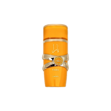 This image features a bright orange cylindrical perfume bottle with the name "YARA" from the brand Lattafa. 