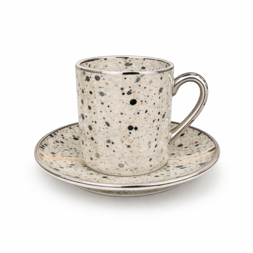 Luxury Ivory & Gold Coffee Cup and Saucer Set – Modern Abstract Design
