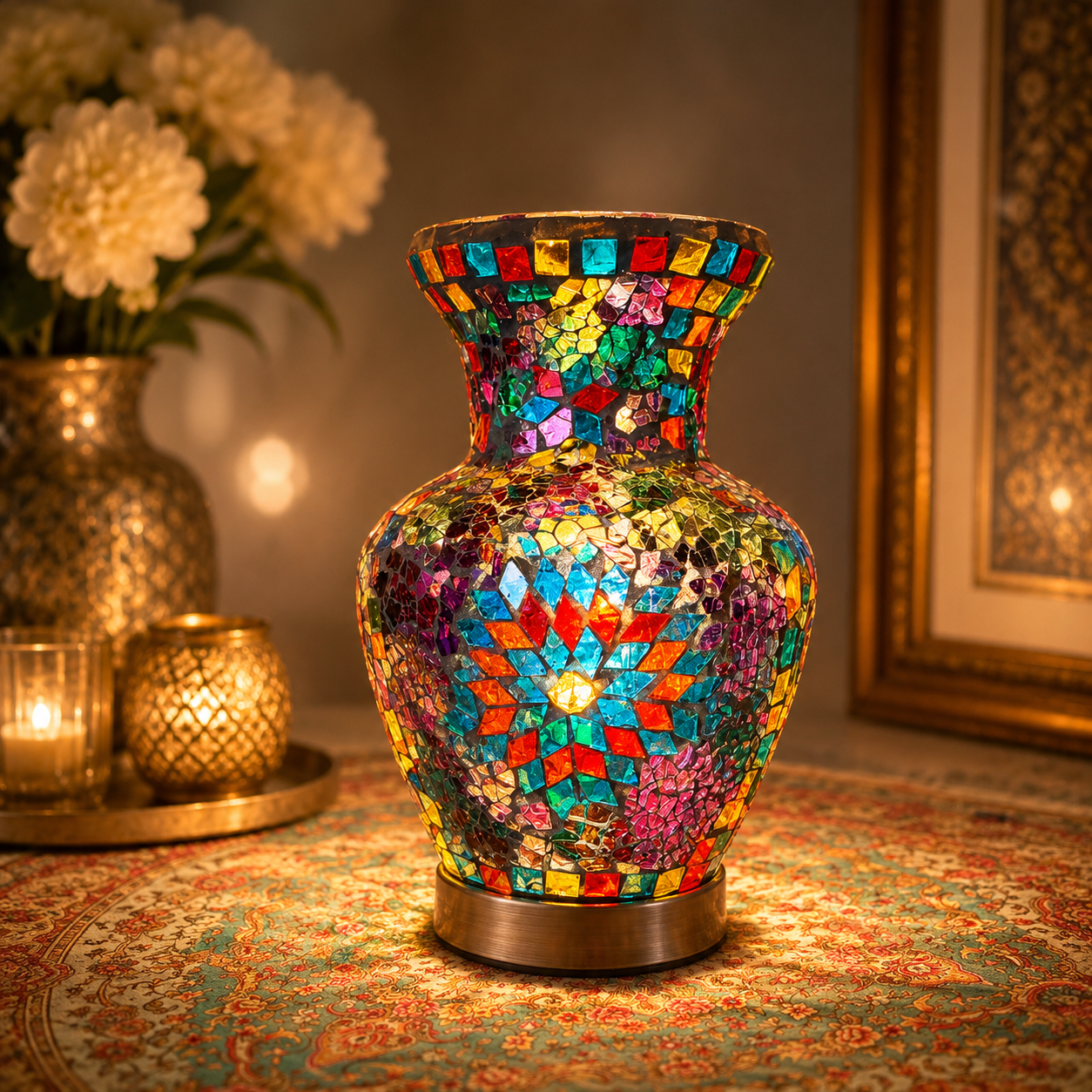 Mosaic Glass Vase w/LED Lit Base - VS05 - 14 x 19cm h