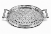 Luxury Round Mirrored Serving Tray with Crystal Handles – Silver Finish