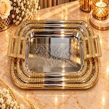 Luxury Gold & Silver Rectangular Serving Tray Set
