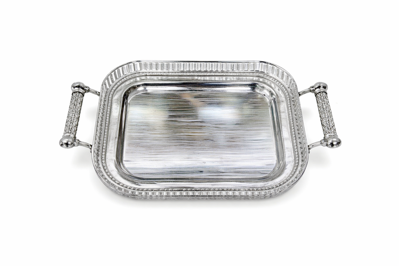 Elegant Silver Rectangular Serving Tray with Handles