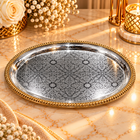 Luxury Oval Silver Tray with Gold Rim