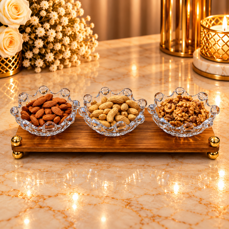 Snack & Tea Serving Tray Set (3 Bowls + Teapot)18335-22